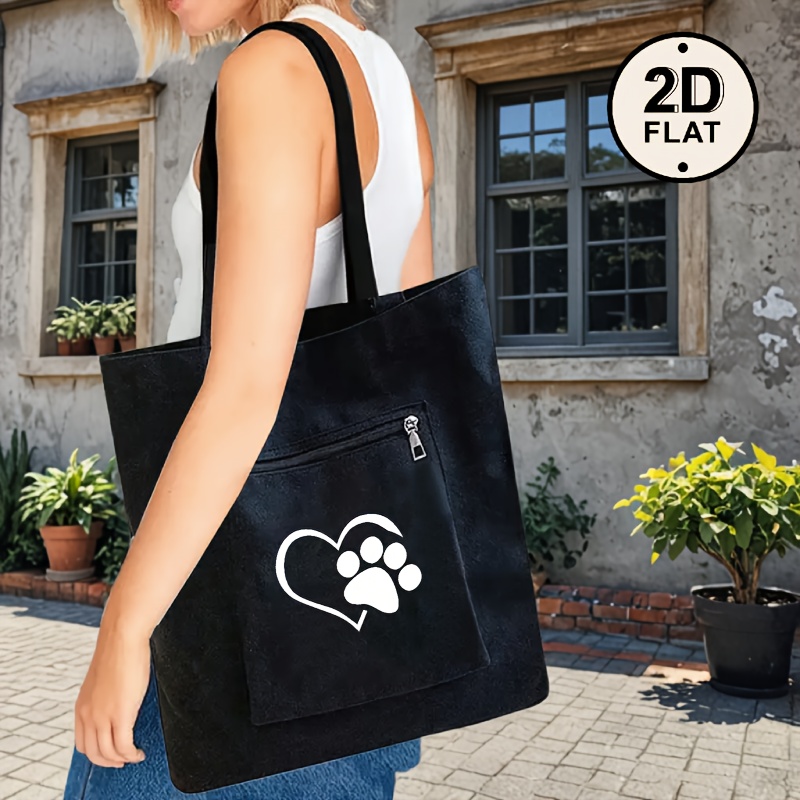 TEMU Borsa tote capiente con stampa di cuore e di cane - Borsa a spalla/a spaziosa e resistente, borsa a spalla per laptop con chiusura a cerniera,