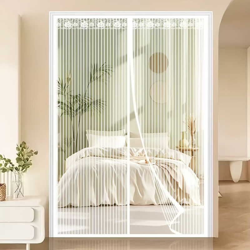 self magnetic door curtain white stripe no drill - Temu Cyprus