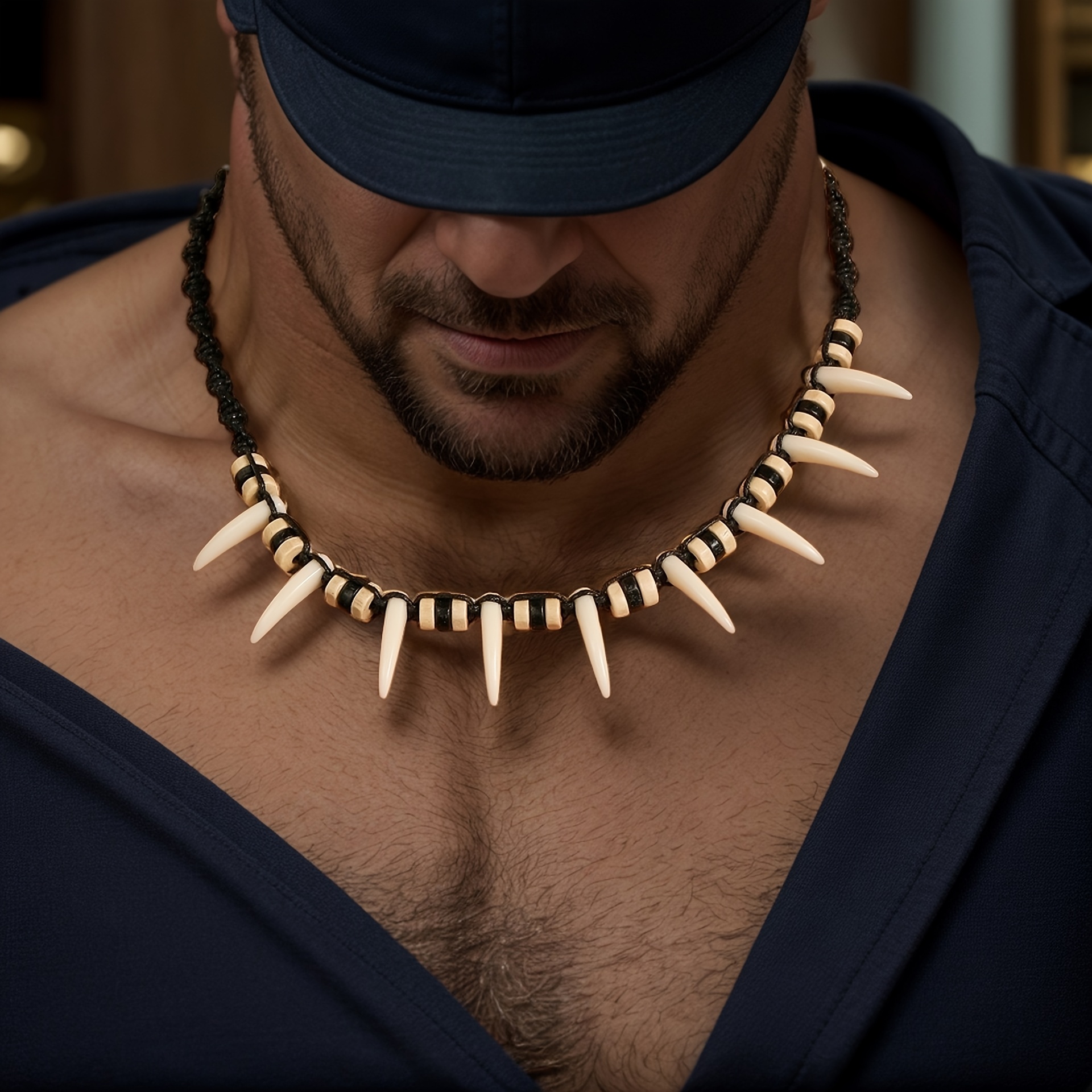 handmade wolf teeth necklace white resin rope Temu