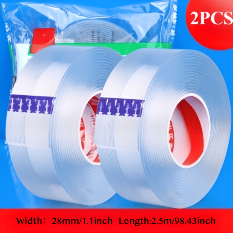 TEMU 2 Rollos de Cinta Nano de Cara de 3Cm de Ancho, Adhesión, Antideslizante, Reutilizable para Puertas de Gabinetes, Muebles de Vidrio