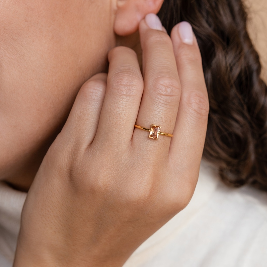 Copper Ring with Pink CZ Minimalist for Men and Women