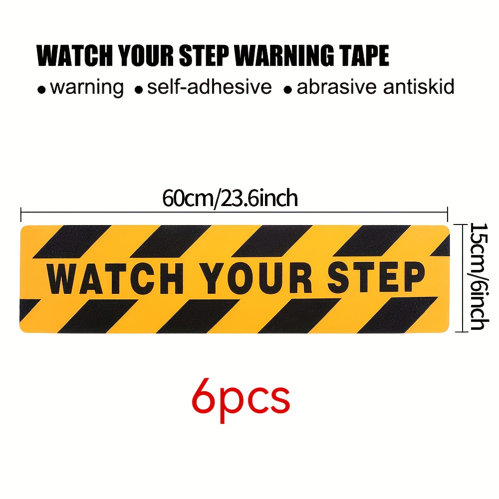 TEMU 6 piezas - Negro y "" (6 Pulgadas .6 Pulgadas) Adhesivo Antideslizante Mate de Advertencia para Escaleras - de Cuidado, para Hogar, Oficina,