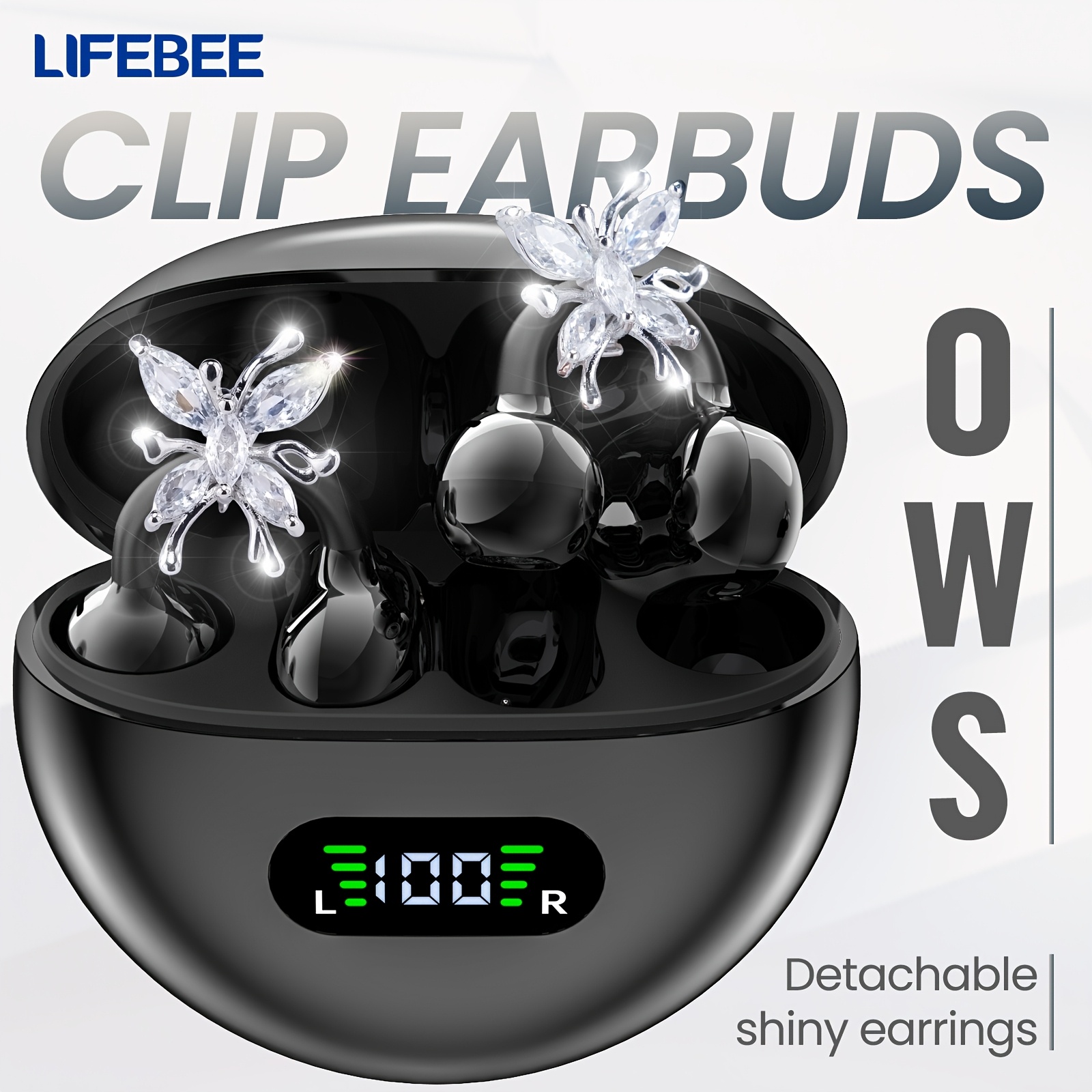 LIFEBEE OWS Clip-On Earbuds • Wireless Open Earphones with Detachable Beautiful Earrings • Comfortable Non-in-ear Design with HiFi Sound • Voice Noise Cancellation • Long Battery Life • Suitable for Exercise/Sports/Outdoors • Outdoor Headphones • Workout Audio • Fashionable Headphones • Stylish Earphones • Comfortable Fit • Hifi Audio • Outdoor Adventurers