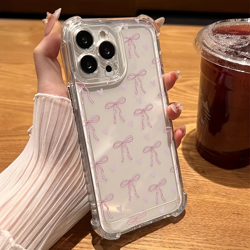 

Transparent Four-corner Anti-fall Bow Love Mobile Phone Case Suitable For Iphone14/13promax/12pro/11/xr/xsnax/xs/7/8plus Soft Case 15promax