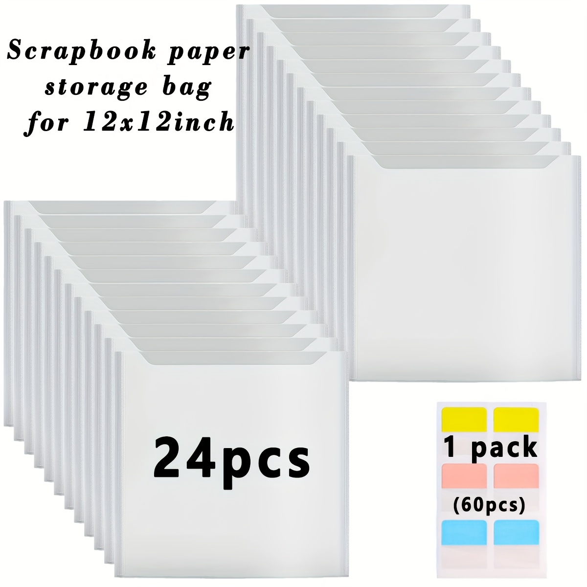 TEMU 12/24pcs Scrapbooking Paper Scrapbook Organizer Bags- With 60 Labels, Reusable Pvc Resealable Storage Bags, Durable Craft Paper Storage Bags,