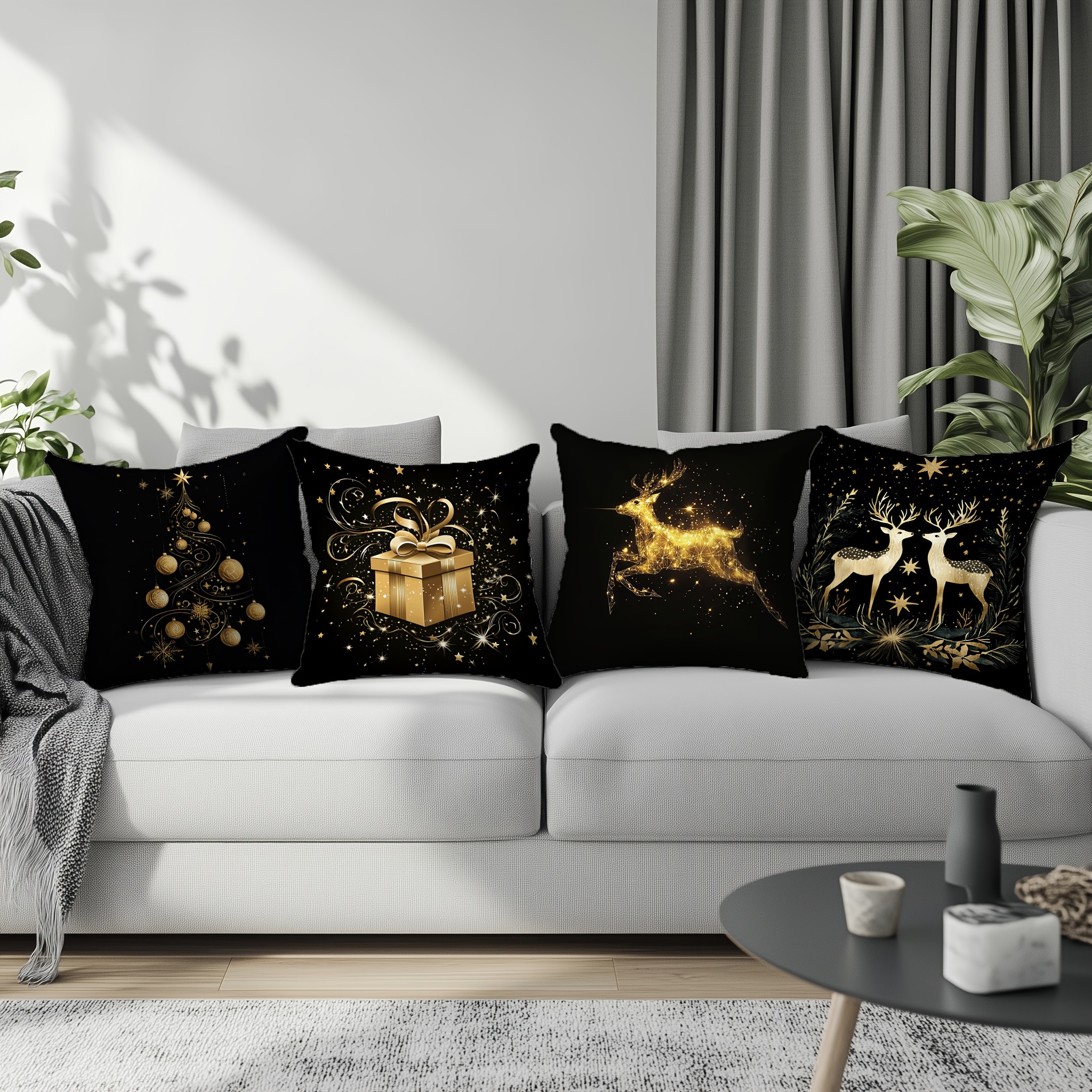 

4- Christmas Cushion Covers, 18x18 , Christmas Pattern, , Zippered, , , , Polyester , For , ,