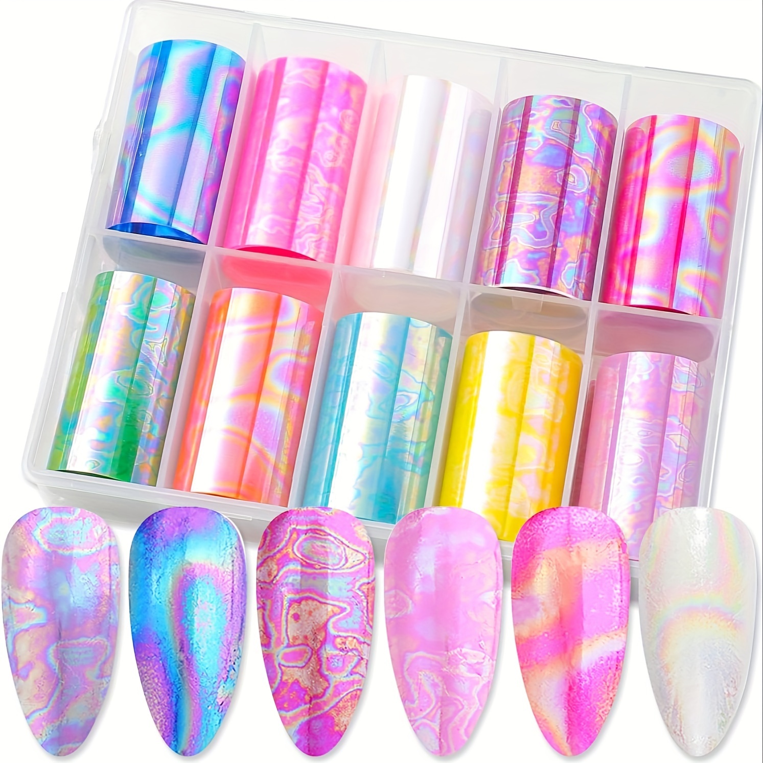 10 Rolls Aurora For Nail Foil Laser For Nail Transfer Foil Holographic For Nail Art Foil Decals Iridescent Foil For Nails Fingernail Stickers Manicure Design For Women Decoration