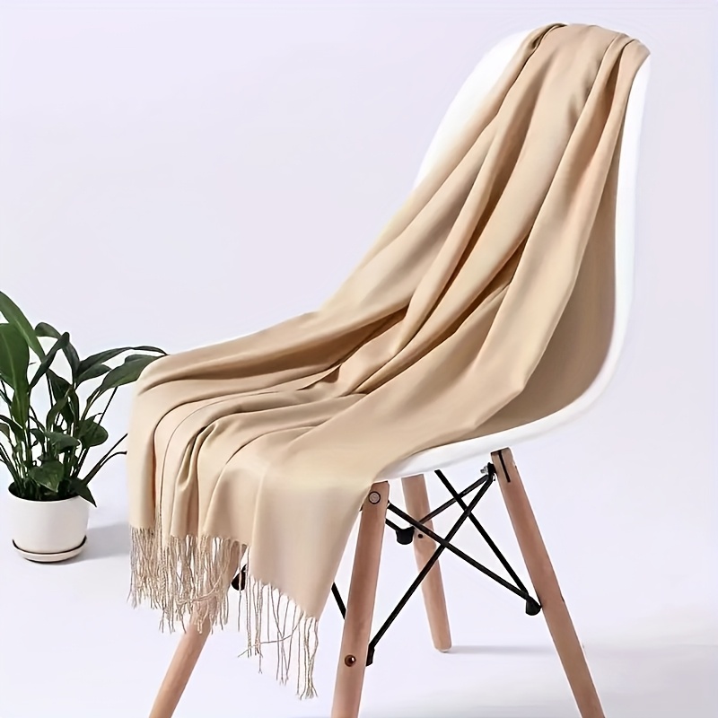 TEMU 1pc Of Elegant Solid Color Fringed Scarf-soft Fake, 78.74 Inches, Suitable For , White, Black, Red Or Options, Perfect Women's Shawl, Elegant