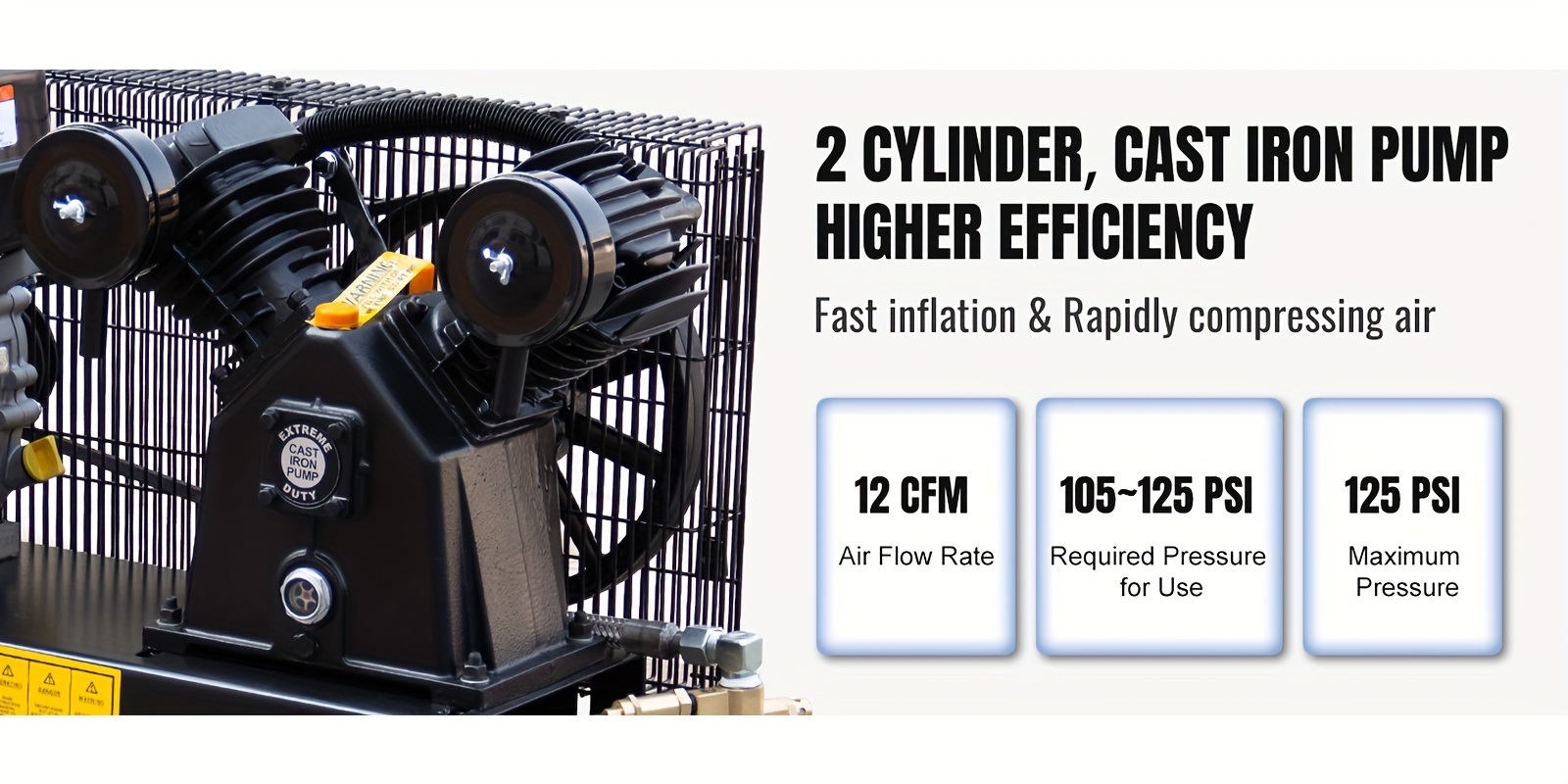 6 5  gas powered portable air compressor with 9 gal   12 cfm 125 psi without battery Product details 2