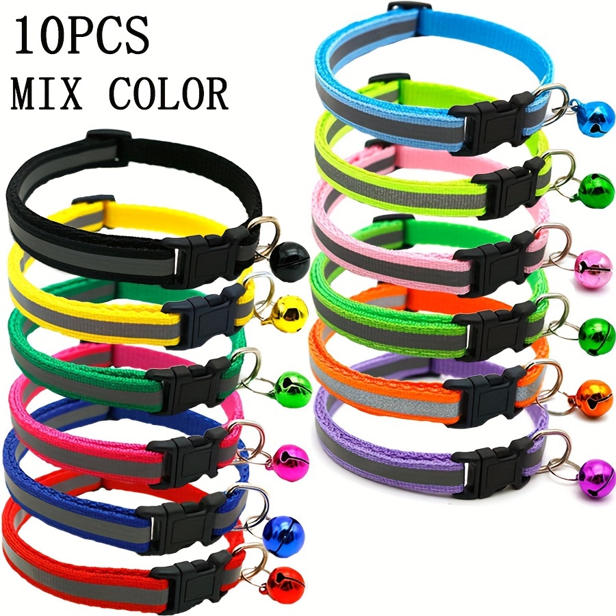 

10pcs Reflective Pet Collar With Bell, Adjustable Dog Collars Anti-lost Puppy Necklaces With Safety Buckle, Pet Accessories