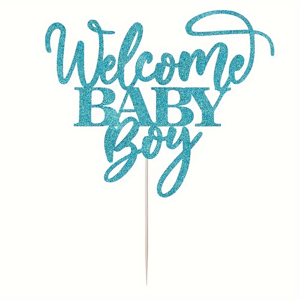 1pc Welcome Baby Boy Cake Topper, For Baby Shower Newborn Gender Reveal Party Decorations, Cake Decor, Photo Prop
