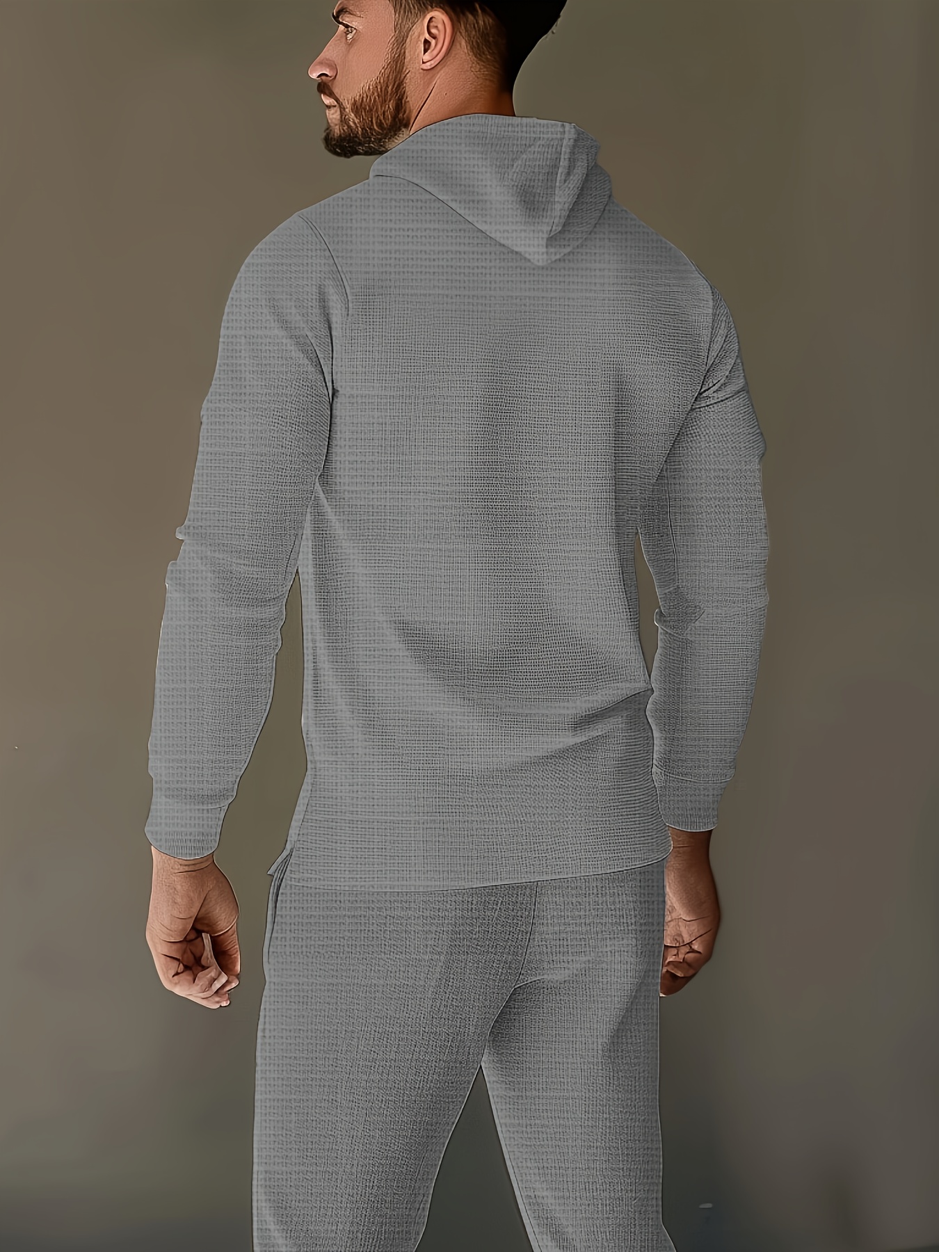 2pcs men's long sleeve hoodie + pants co-ord set, solid