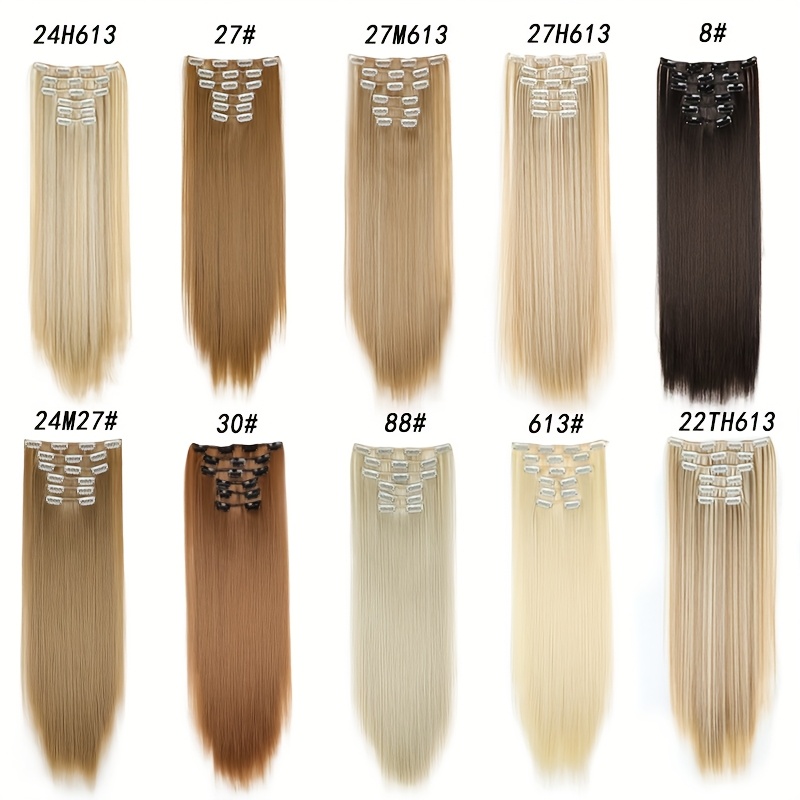 elegant womens long straight hair extensions heat resistant synthetic clips for blonde black hair daily use stylish hairpiece heatresistant hairpiece durable hairpiece details 5