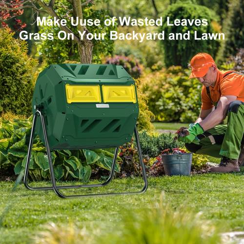 43 gallon dual chamber composter tumbling for kitchen waste garden patio and yard leaves
