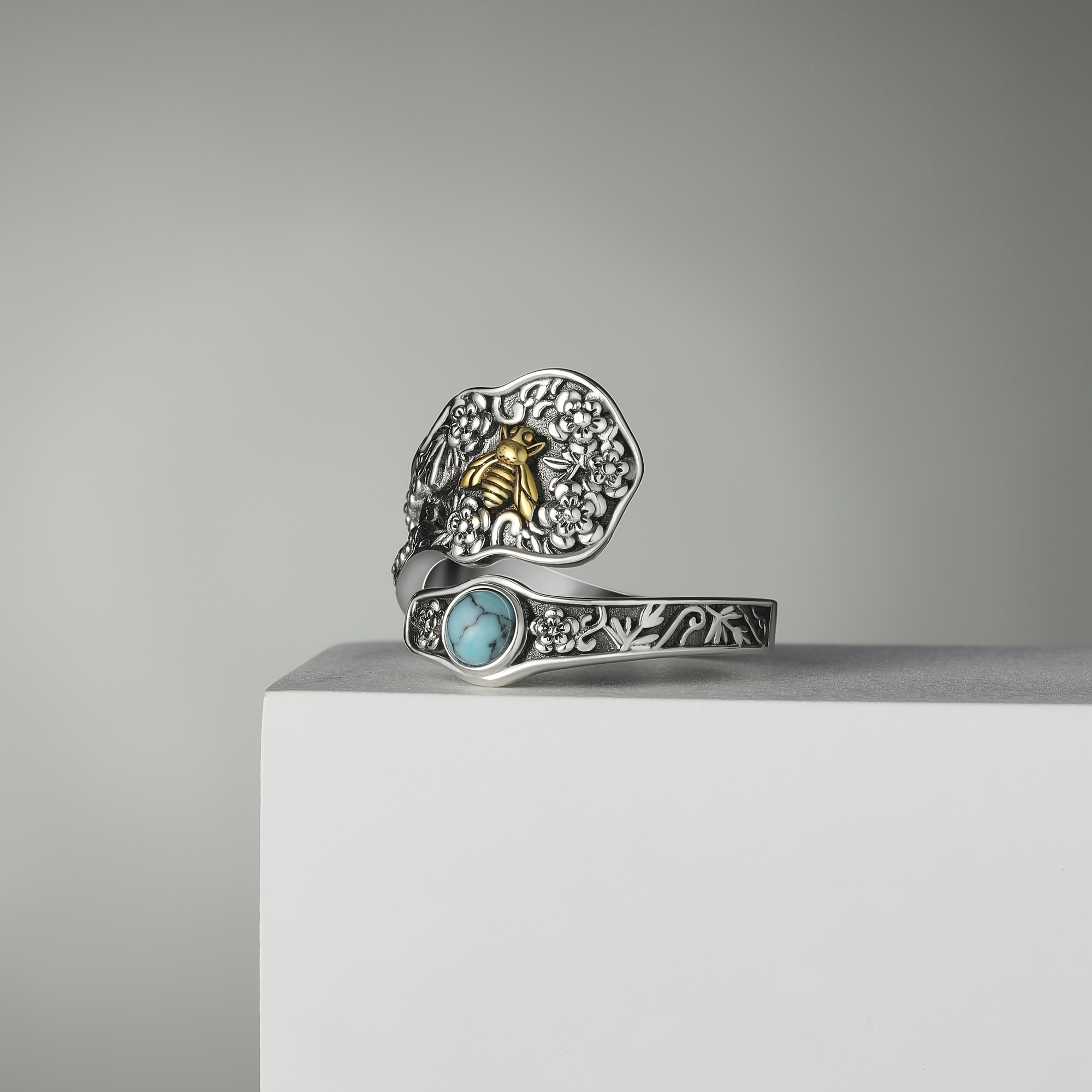 Women's 925 Sterling Silver Bee Spoon Adjustable Ring