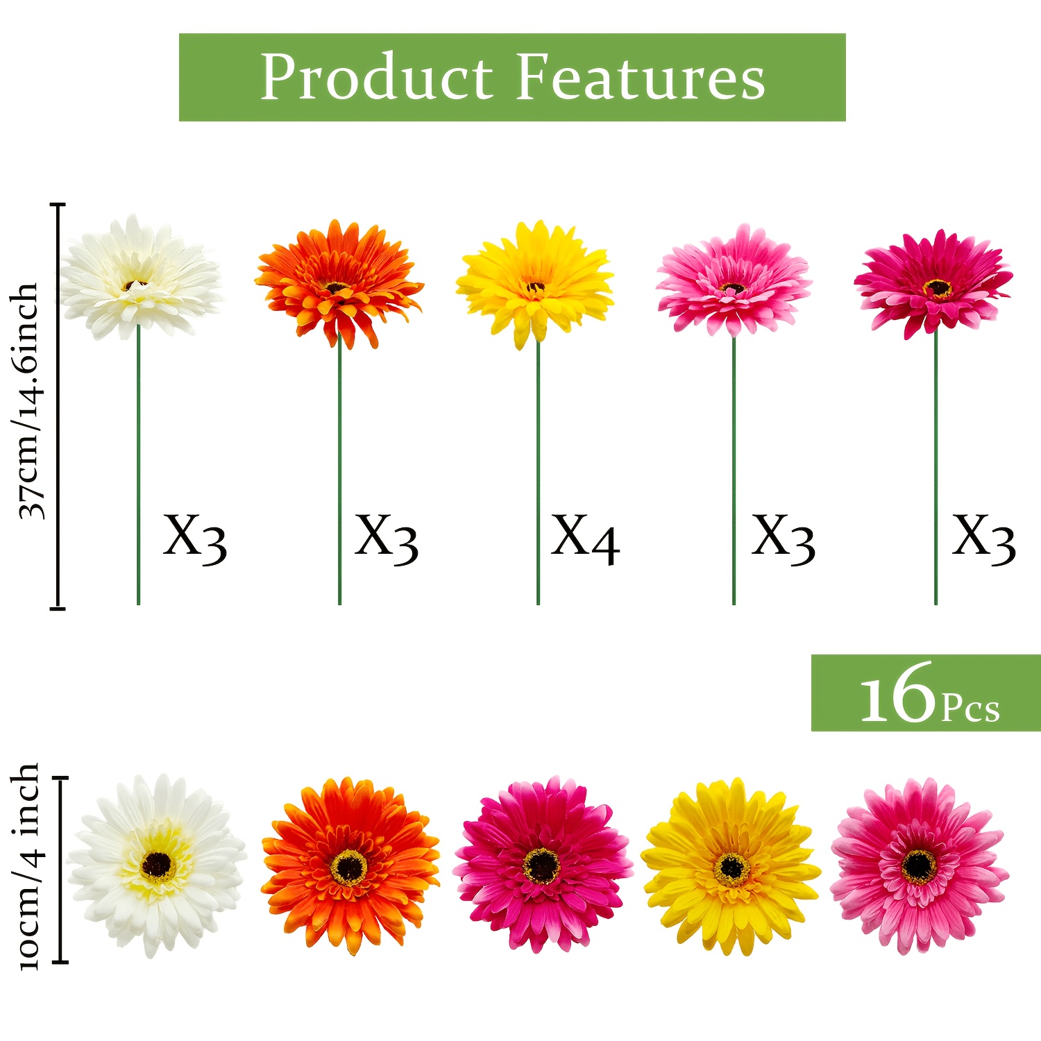 Image of 16pcs Artificial Flower, Realistic Silk Material With Faux Bouquets, Suitable For Wedding Handheld Flower Bouquet Center Decoration, Home Table Table Hotel Party Decoration