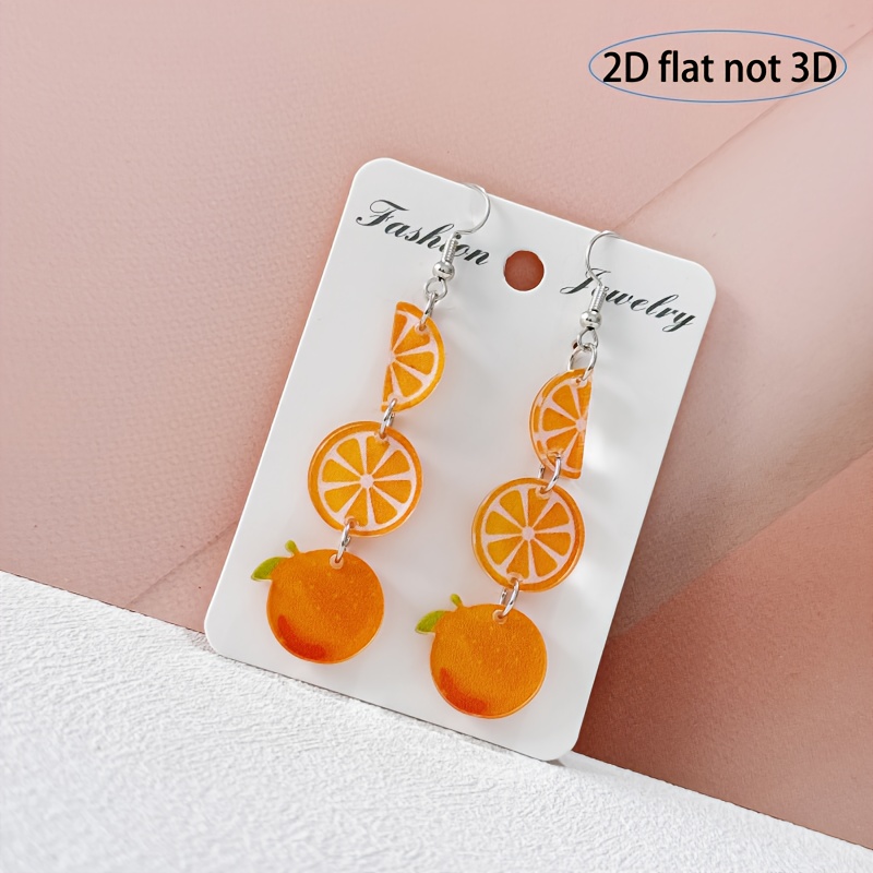 2d Flat - A Pair Of 2d Acrylic Beach Vacation Earrings Designed With Fruit Oranges, Perfect Gift For Ladies' Stylish Drop Earrings For Holiday Parties