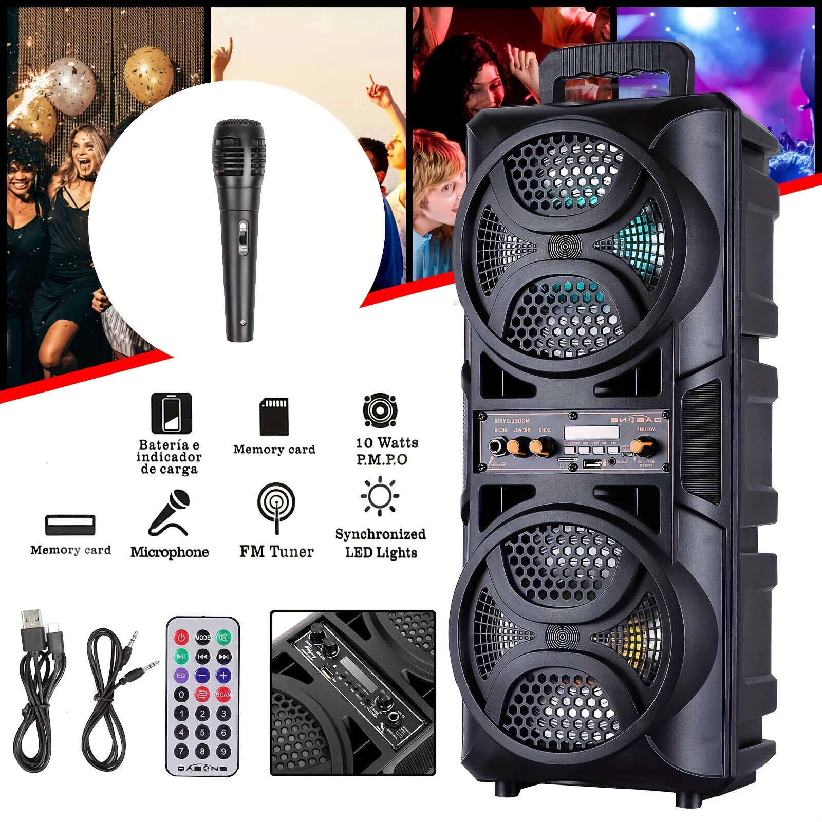 TEMU 2-speaker 6.5" Bluetooth Speaker, 3000w Wireless Outdoor Speaker Bluetooth, Portable Bluetooth Speaker Heavy Sound System For Home Squares,