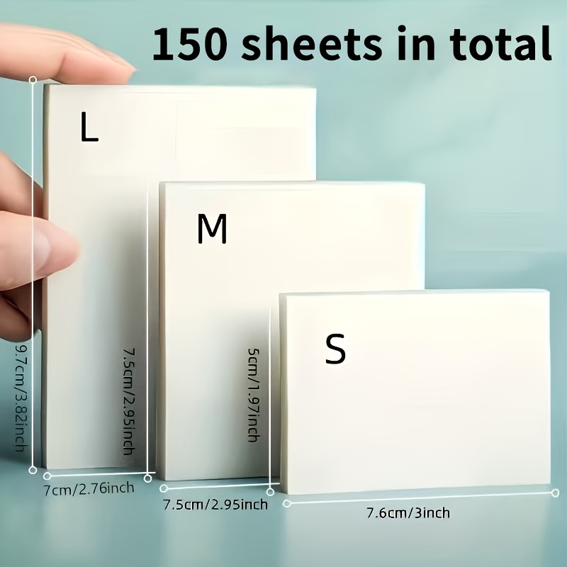 TEMU 150 Sheets Of Transparent Adhesive Sticky Notes, For Tracing, Proofreading, And Recording Notes, Ideal For School And Office - S, M, And L Sizes