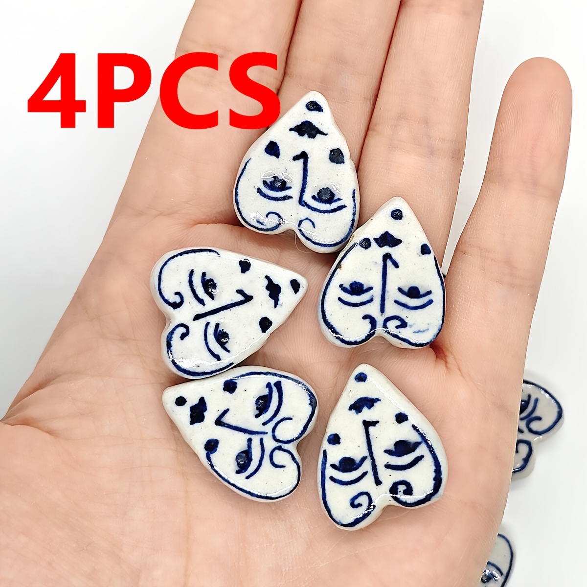 TEMU 4pcs Cœur avec Visage Perles de Céramique de Porcelaine Chinoise avec Trou Diagonal pour Fournitures de Fabrication de Bijoux, Perles de de Cœur