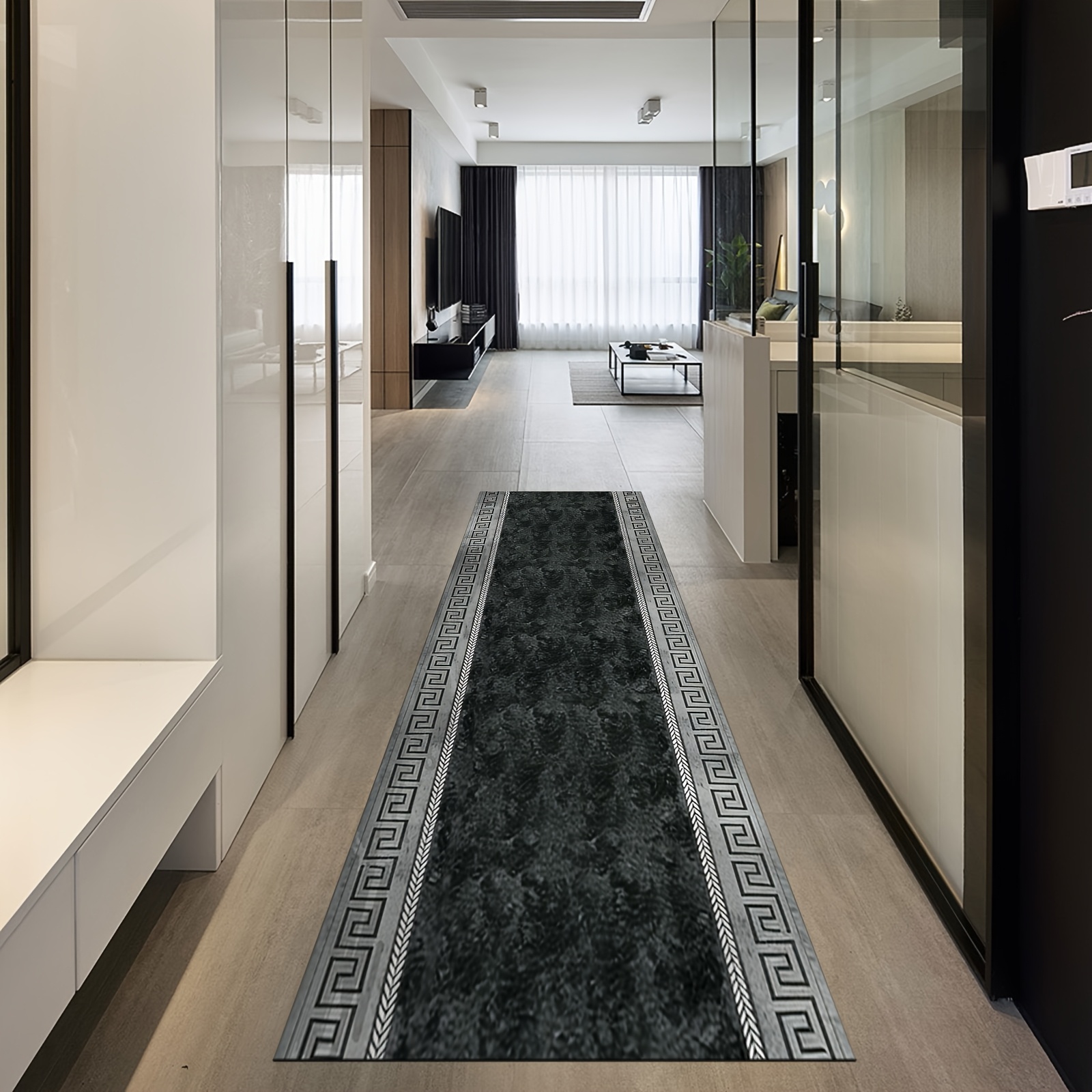 Image of 1pc Modern Minimalist Gray Long Strip Rug, Made Of Polyester Fiber, Suitable For Hallway, Porch, Kitchen, Balcony Home Decoration, Room Decoration, Etc