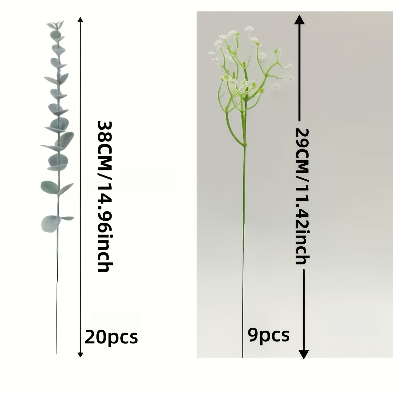 TEMU 29pcs Artificial Flower Combination Set, Silvery-green Eucalyptus Branches And Baby's Breath Simulated Flower Stems, Realistic Green Leaf