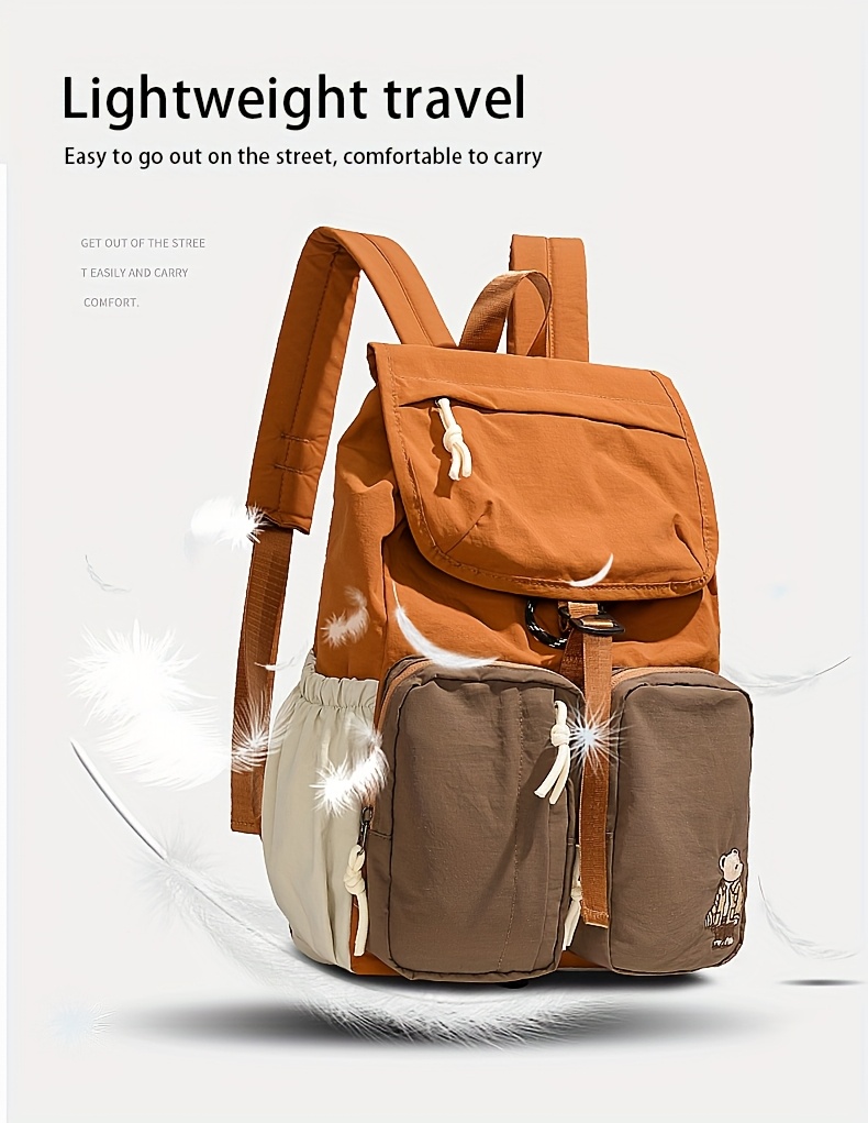 Vintage Bear Pattern Backpack With Buckle For Daily Travel School_voghion.com