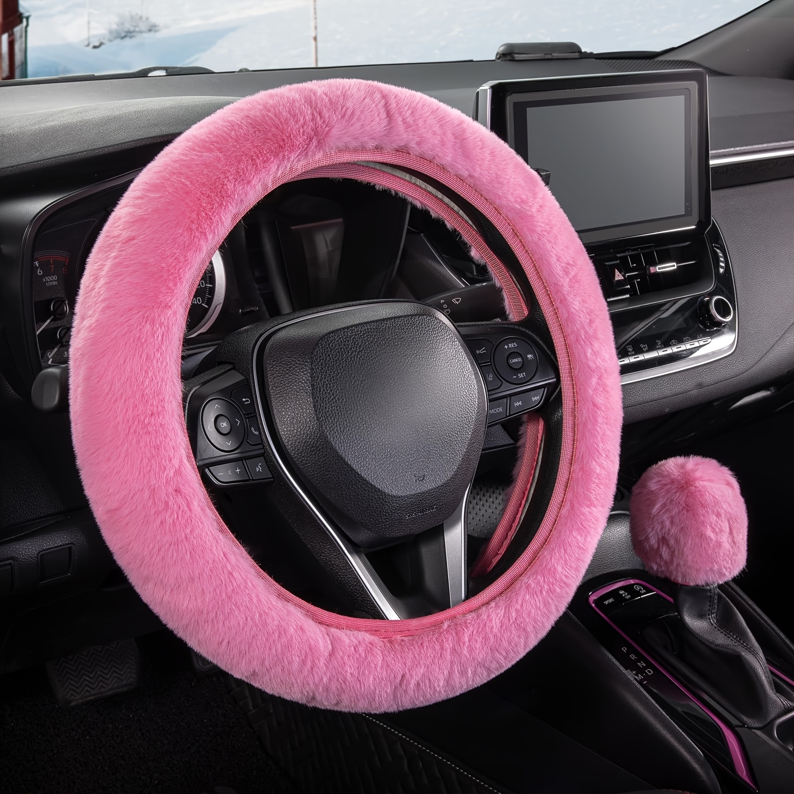 

2ps Winter Plush Car Steering Wheel Cover, Gear Knob Cover, Model Universal 14.96inch Car , Universal Gear Knob Cover. Fear Of Cold In Winter!!!