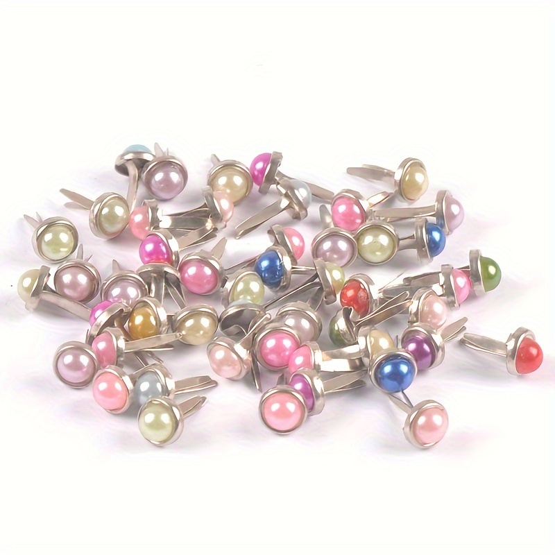 Image of A Mixed Pack Of 50 Colorful Round Pearl-shaped Decorative Nails Measuring 14x6.6mm, Suitable For Making, Fastening Metal Fasteners, And Crafts For Home Use