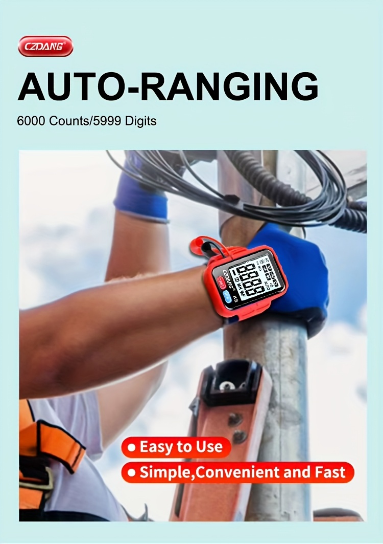 1 unidad CZDANG Multímetro Digital Tester de Muñeca - Mini Multímetro Portátil Wearable para DCV/ACV, Resistencia y Continuidad con Pantalla LCD, Recargable via USB, Diseño Compacto para Electricistas, DIY, Trabajo de Campo, Herramienta Electricista, Herramienta Moderna, Electrónicos Durables