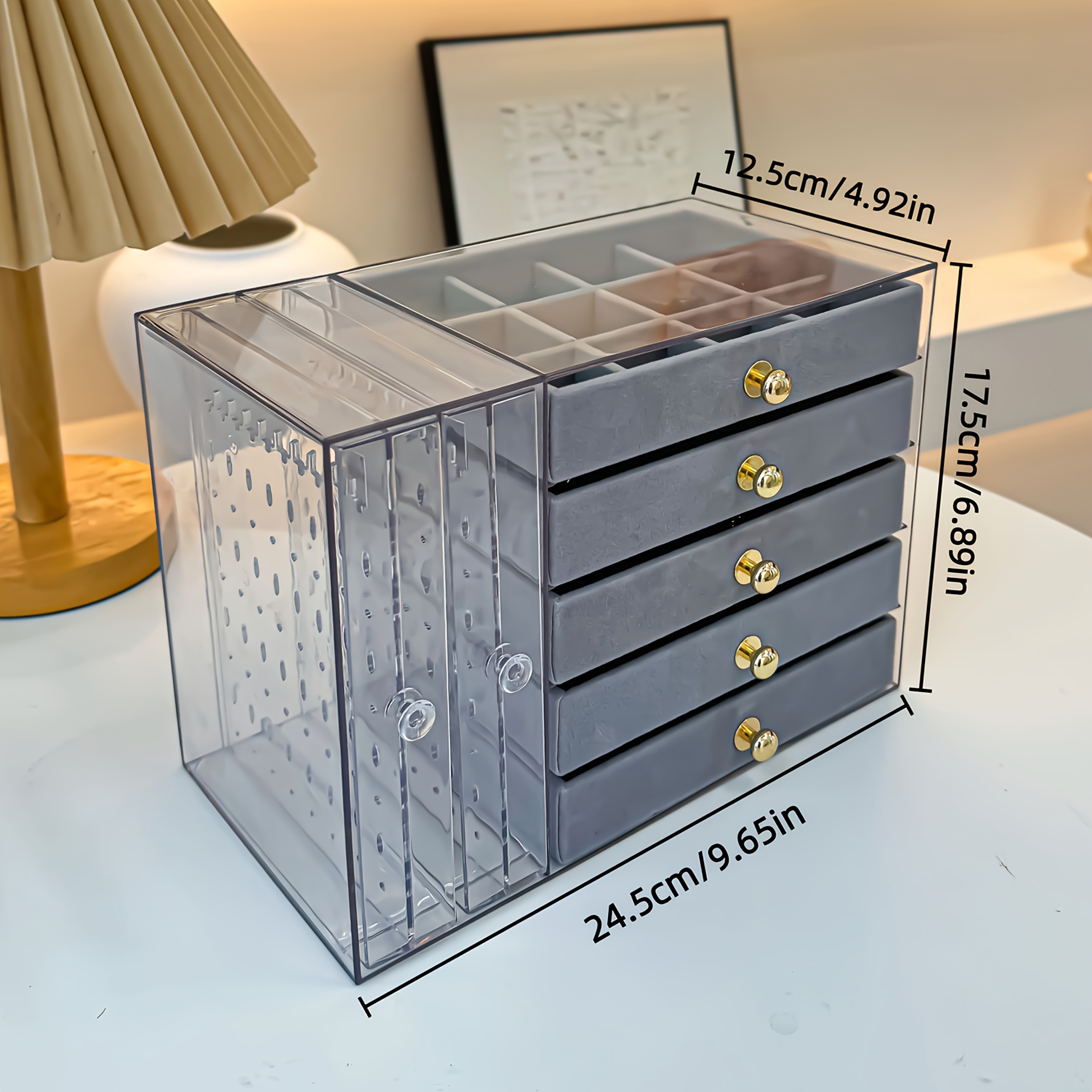 1pcjewelry boxes organizers high end jewelry box transparent large capacity jewelry storage box necklace display stand exquisite drawer style earring stud ring necklace and bracelet storage box multi functional jewelry box exquisite box Product details 1
