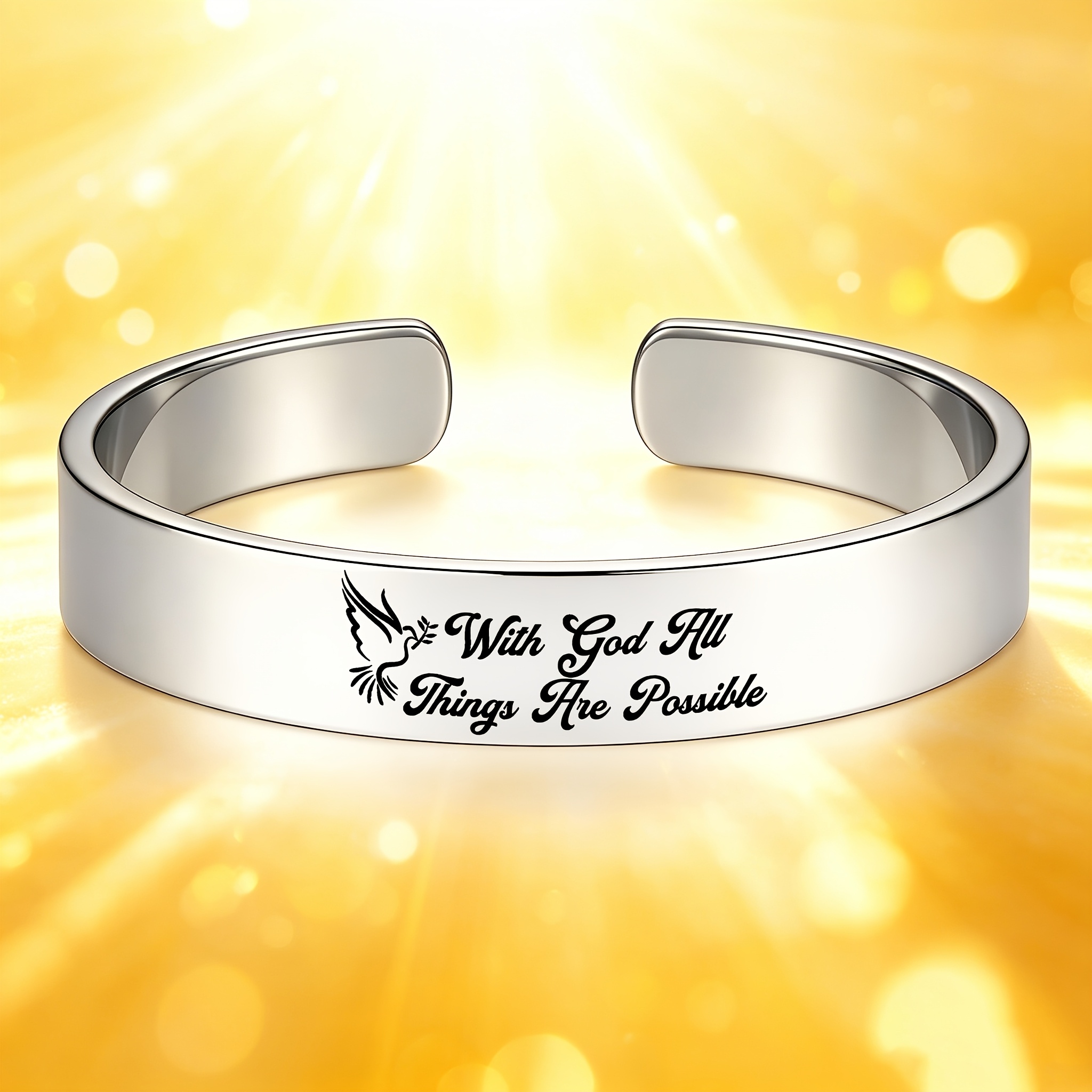 Women's 'With God All Things Are Possible' Stainless Steel Open Bangle