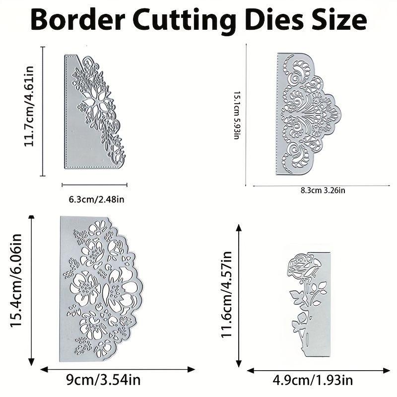 Image of 4pcs Lace Border Metal Dies Assorted Flower Background Cutting Dies Birthday And Wedding Rose Die Cutting Template Greeting Cards Mold Album Paper Cards Making