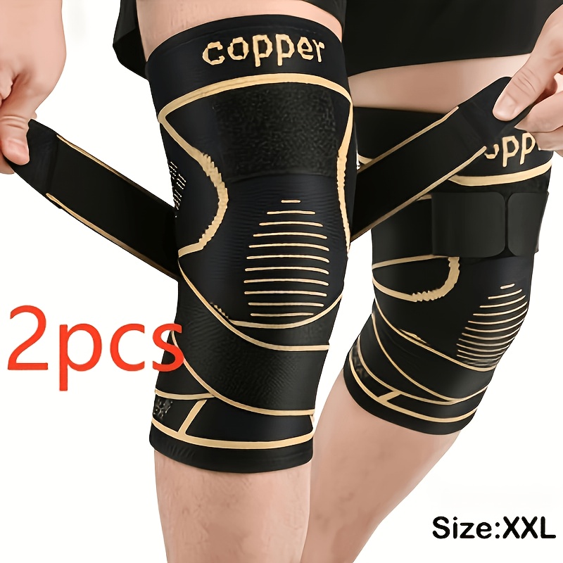 TEMU 2 Genouillères en Cuivre avec Sangles - Manchons de Compression Noirs, Assurent la Stabilité, Mélange de Nylon, Design Moderne, avec Fermeture à