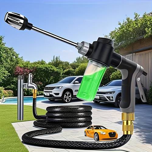 1pc high pressure water gun with foam bottle and long handle adjustable nozzle suitable for cleaning watering ideal for car washing yard garden lawn irrigation etc