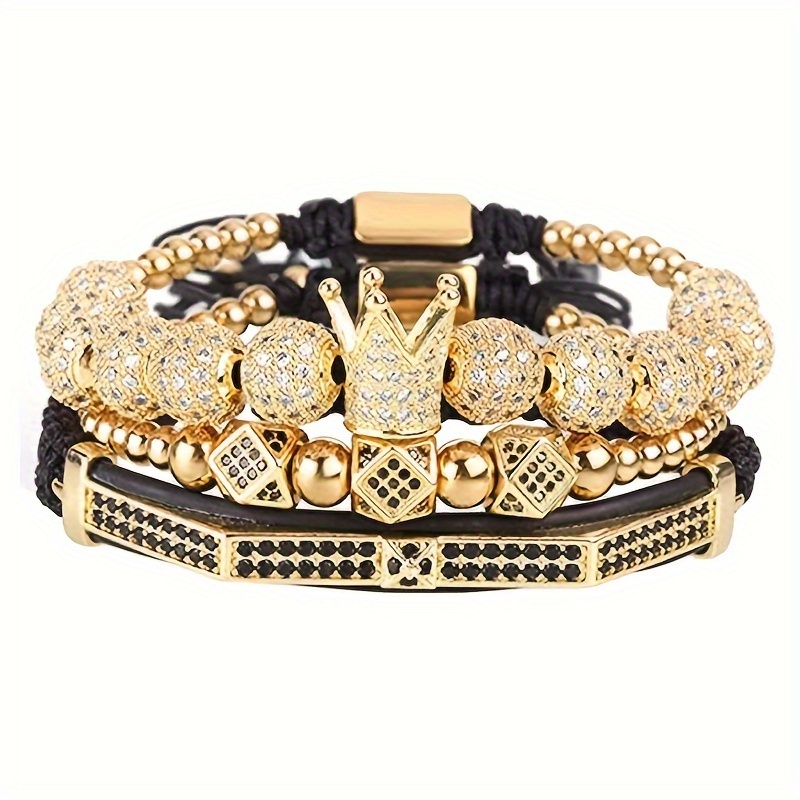 

3pcs/set Men's Fashion Hip Hop Style Crown Pendant Bracelets