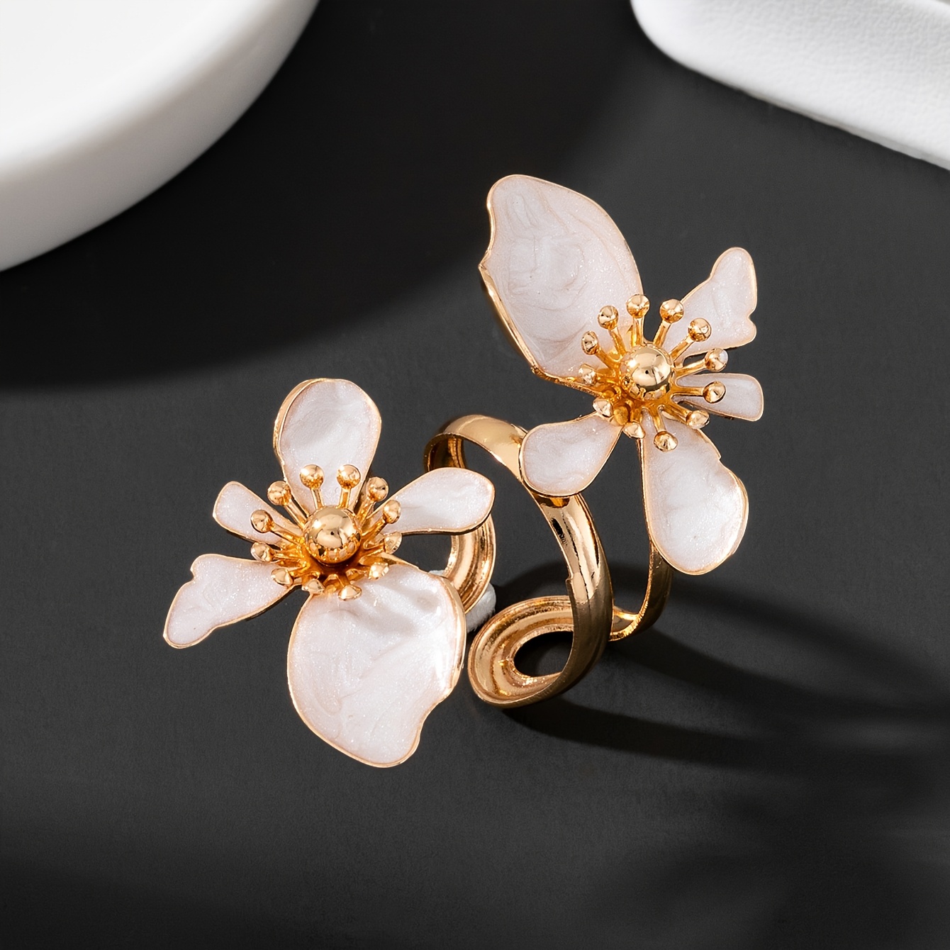 Elegant Summer Beach Style Handmade Flower Open Ring