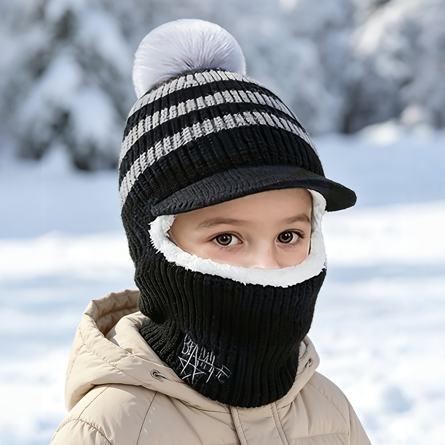 1pc Hat Winter Thick Warm Ear-warming Cap Boys' Knit Cold-proof Balaclava Hat Girls' Cute Winter Baseball Cap Suitable For Daily Outing Wear Suitable For Old Children