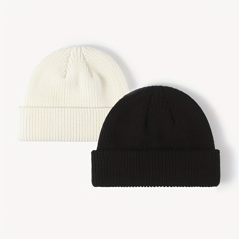 And White Skull Caps 2-pack - Unisex Thermal Windproof Beanies For Men And Women, Soft Stretchable Winter Hat Set