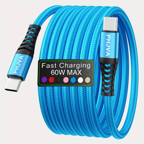 60w max usb c to usb c fast charging data cable compatible with for samsung s25 s23 s22 s21 xiaomi redmi huawei oppo phones for iphone 15 16 pro plus pro max macbook ipad