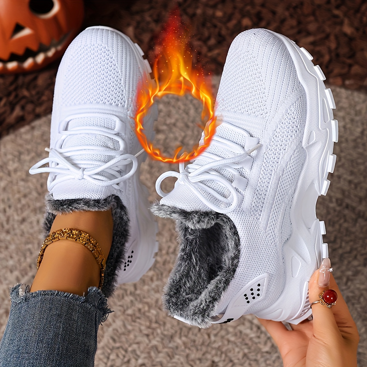 Women's Plus Size Winter Warm Sneakers - Full-grip Pattern, Non-slip Sole, In , Suitable For Cold Weather, Wide Fit For Outdoor Walking, Women's Winter Sneakers, Women Shoes