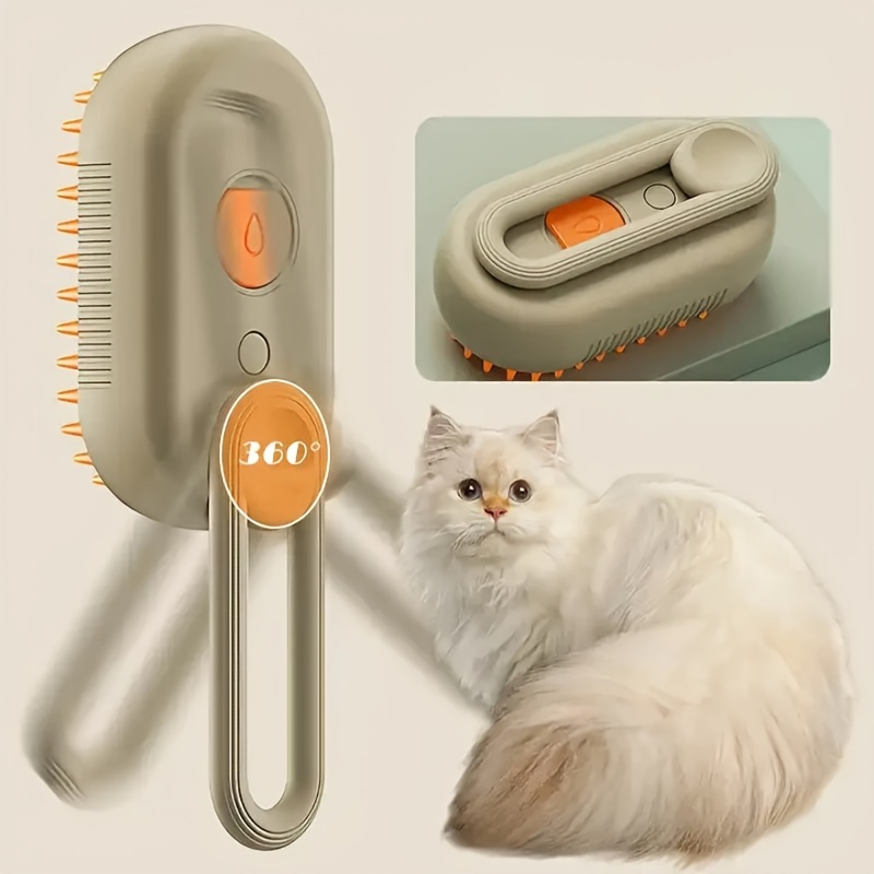 

3-in-1 Steam Cat Brush With Water Spray Massage & Grooming - Usb Rechargeable, Rubber Bristles For Dogs & Cats, Removes Static Flyaways
