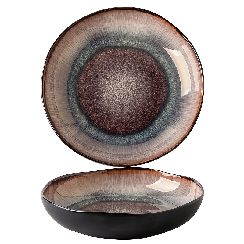 E-shop 9-Zoll Vintage Keramik-Salatschüssel – Einzigartiges unregelmäßiges , Verlauf von zu Blau mit glänzendem Finish, für Zuhause, Essen Servieren,
