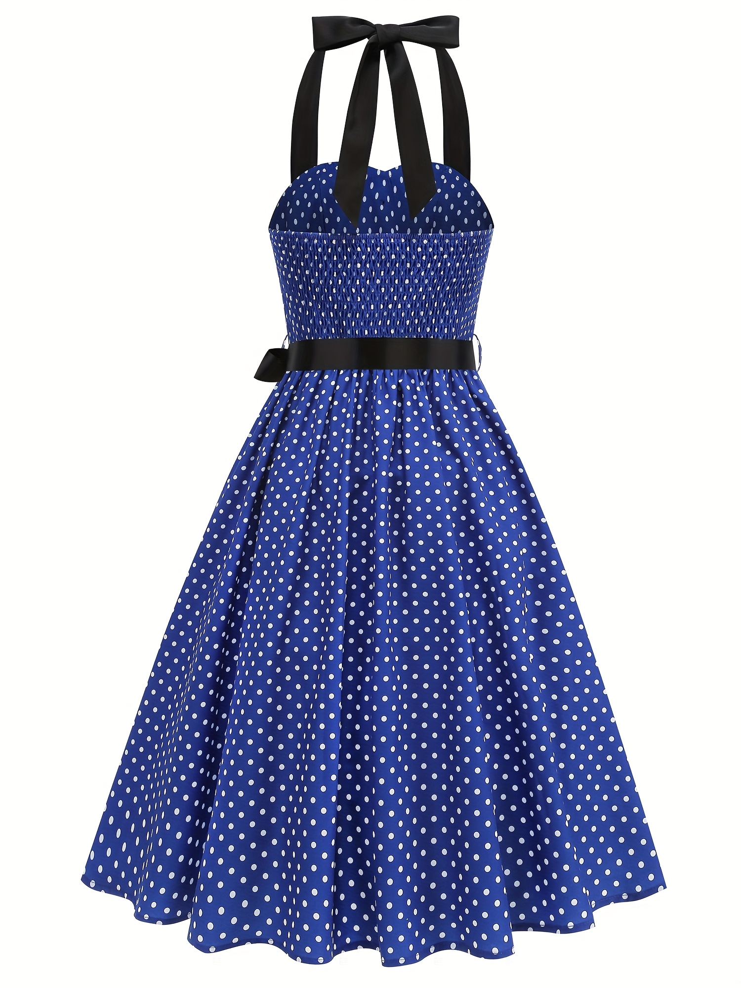 vintage inspired pink polka dot dress black bow detail Temu