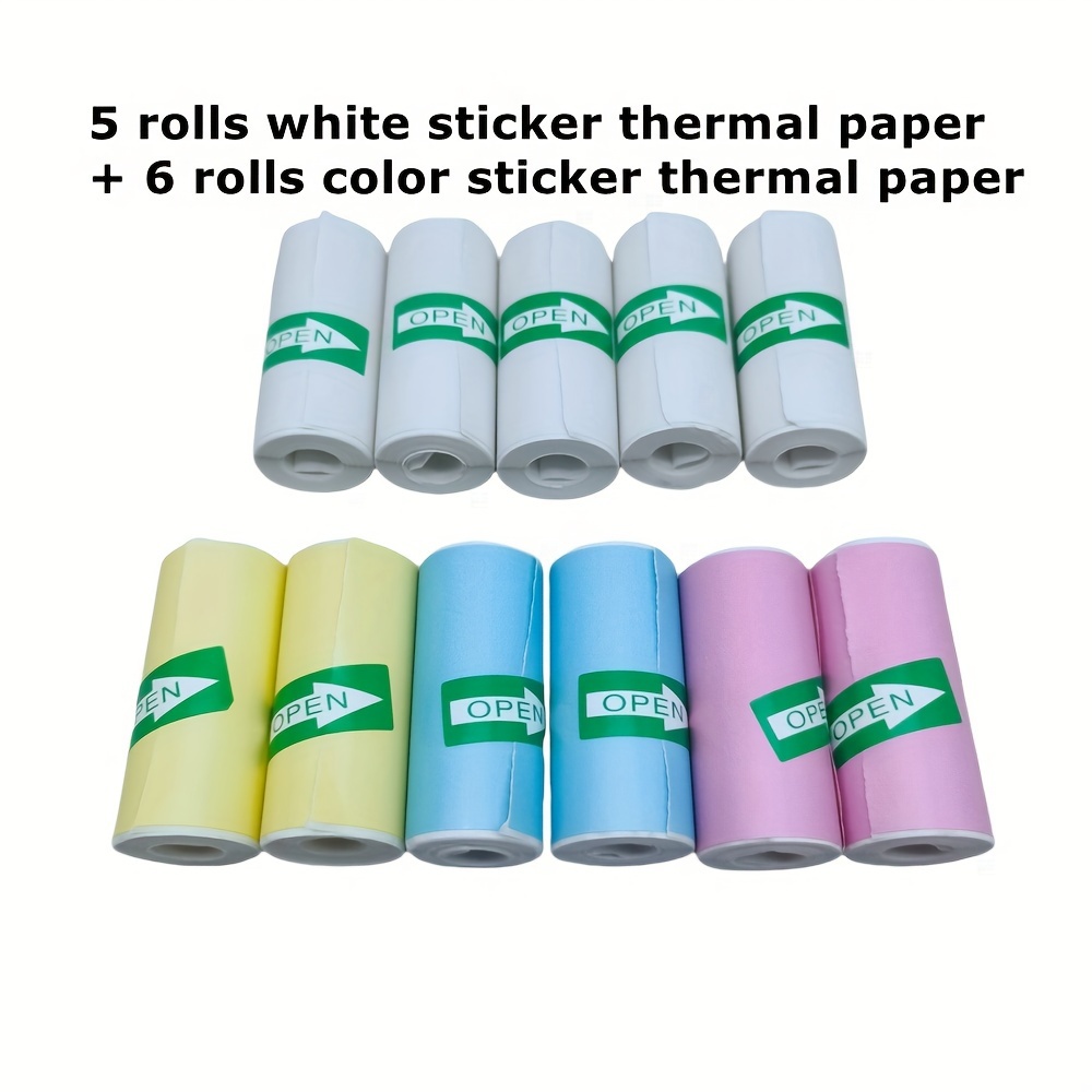 

57mm 5 Rolls White Sticker And 6 Rolls Color Sticker Printing Paper Set Suitable For Mini Portable Thermal Printers And Photo Printing Camera