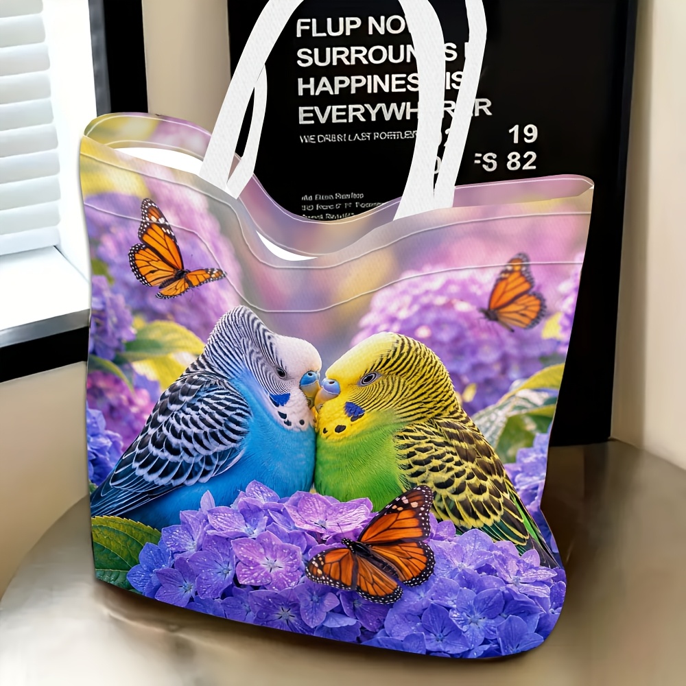 TEMU 1pc, Parrot Flower Bush Themed Women's Shoulder Bag, Multi-functional And Versatile, Handbag, Clutch, Evening Bag, Travel Essential, Large