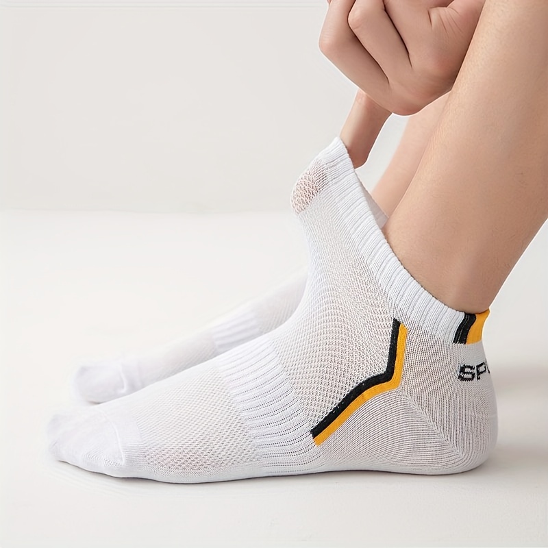 5-Pack Men's Low-Cut Athletic No-Show Socks - Breathable Moisture-Wicking Ankle Socks with Arch & Sporty Logo (White/Black) - Thin Cushioned for Gym,, - Multi-Color Options - Bulk Discount