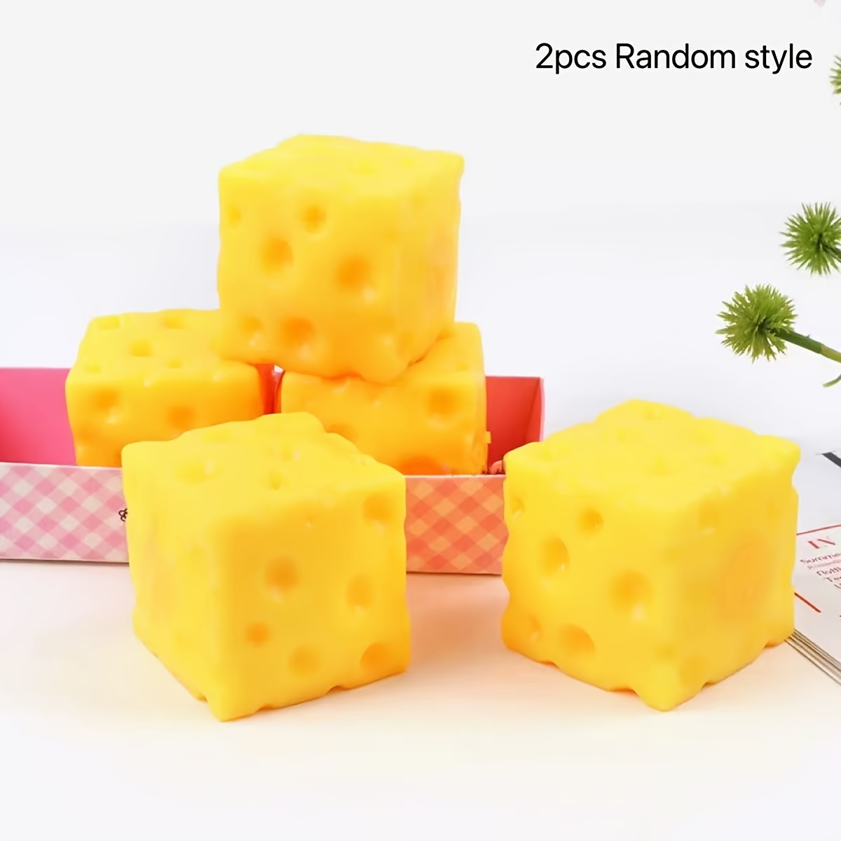 Image of 2pcs New Square Cheese Toys, Novelty Squeeze Toys, Hand Sensory Toys, Soft And Fast Rebound Without Deformation, Suitable For Christmas Holiday Gifts, Random