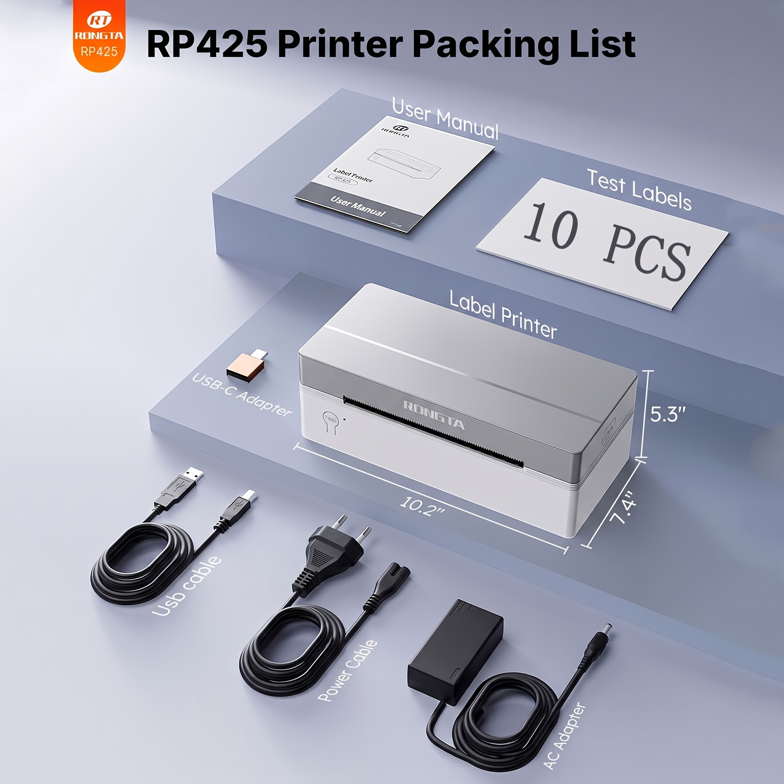 Image of Rongta Rp425 4x6 Thermal Label Printer - Usb Powered & Wireless, Compatible With , Windows - Ideal For Small , Packaging & Shipping, /white/pink, Included 10pcs Thermal Paper