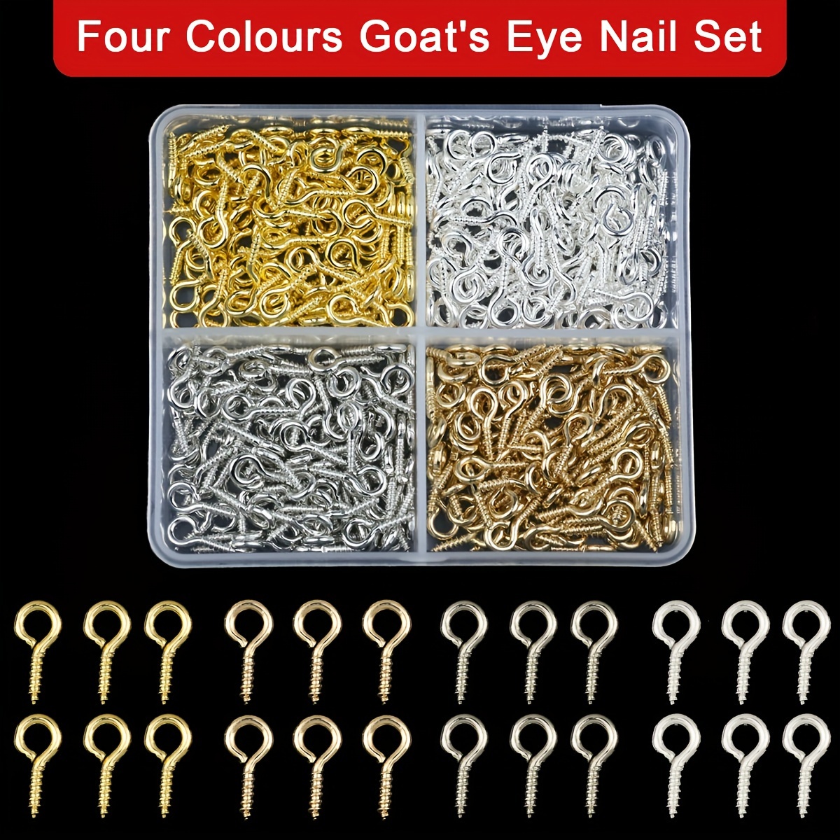 

400pcs Goat's Eye Screw Peg Bails For Pendant Making, Alloy Jewelry Finding Kit In 4 Colors With Storage Box, Diy Craft Accessories For Handmade Charms - No Power Required